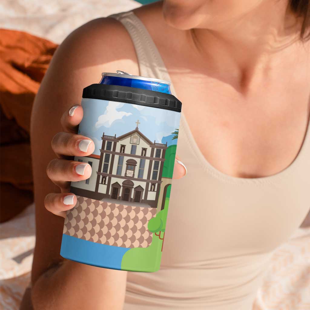 Feliz Dia de Madeira Personalized 4 in 1 Can Cooler Tumbler Traditional Palheiros Straw-roofed Houses - Wonder Print Shop