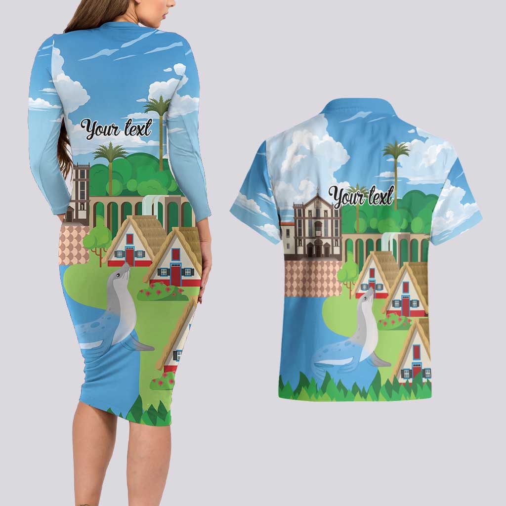 Feliz Dia de Madeira Personalized Couples Matching Long Sleeve Bodycon Dress and Hawaiian Shirt Traditional Palheiros Straw-roofed Houses - Wonder Print Shop