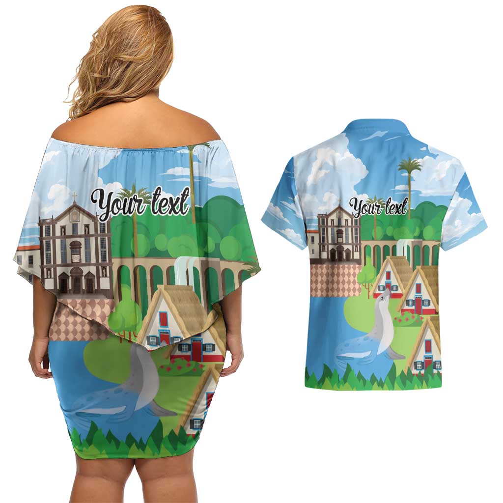 Feliz Dia de Madeira Personalized Couples Matching Off Shoulder Short Dress and Hawaiian Shirt Traditional Palheiros Straw-roofed Houses - Wonder Print Shop