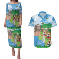Feliz Dia de Madeira Personalized Couples Matching Puletasi and Hawaiian Shirt Traditional Palheiros Straw-roofed Houses - Wonder Print Shop