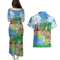 Feliz Dia de Madeira Personalized Couples Matching Puletasi and Hawaiian Shirt Traditional Palheiros Straw-roofed Houses - Wonder Print Shop