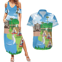 Feliz Dia de Madeira Personalized Couples Matching Summer Maxi Dress and Hawaiian Shirt Traditional Palheiros Straw-roofed Houses - Wonder Print Shop