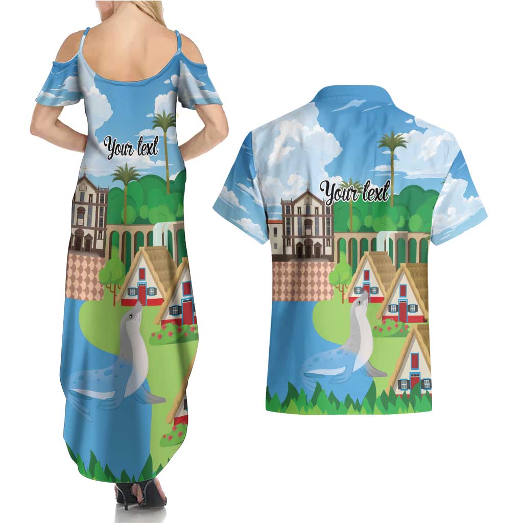 Feliz Dia de Madeira Personalized Couples Matching Summer Maxi Dress and Hawaiian Shirt Traditional Palheiros Straw-roofed Houses - Wonder Print Shop