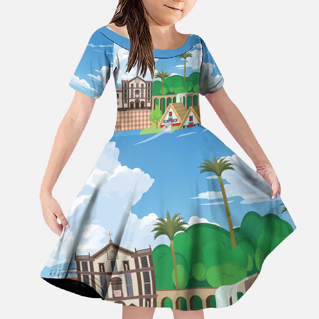 Feliz Dia de Madeira Personalized Family Matching Mermaid Dress and Hawaiian Shirt Traditional Palheiros Straw-roofed Houses - Wonder Print Shop