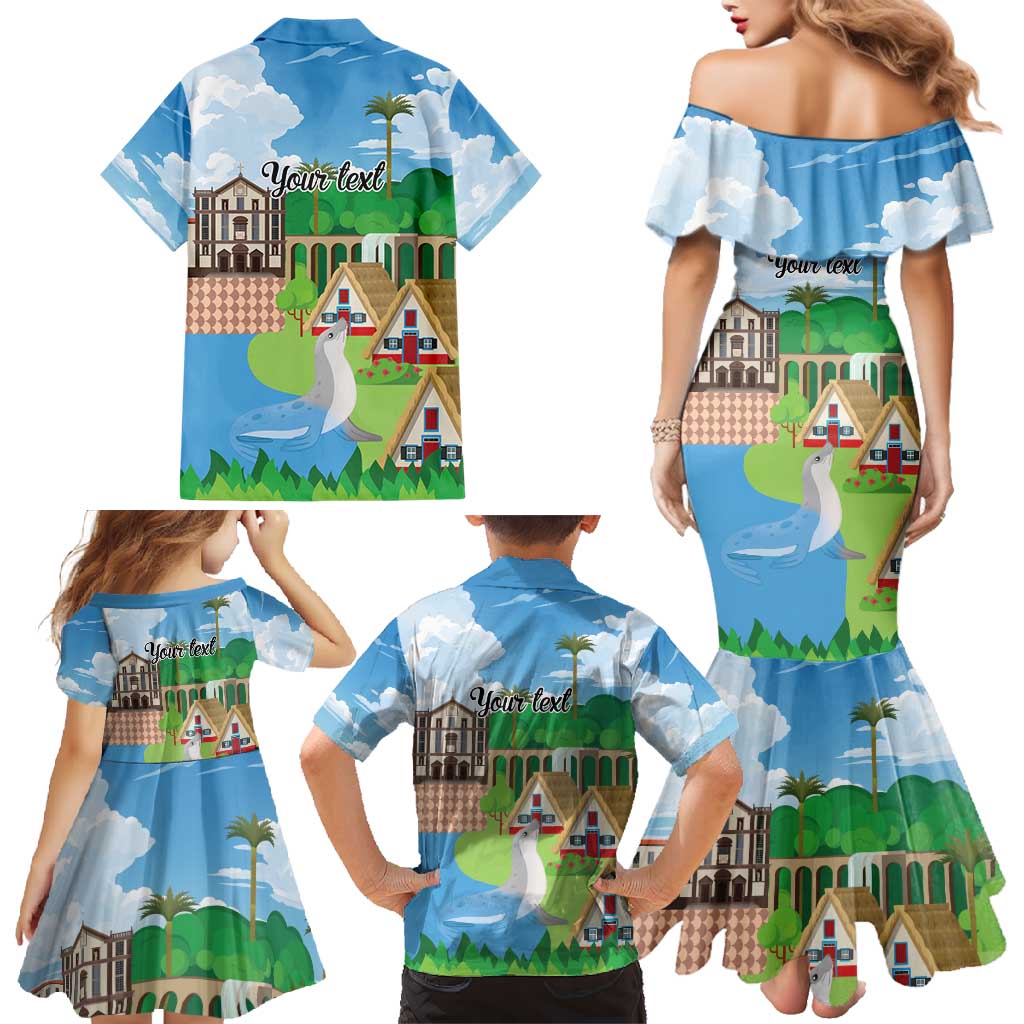 Feliz Dia de Madeira Personalized Family Matching Mermaid Dress and Hawaiian Shirt Traditional Palheiros Straw-roofed Houses - Wonder Print Shop