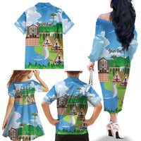 Feliz Dia de Madeira Personalized Family Matching Off The Shoulder Long Sleeve Dress and Hawaiian Shirt Traditional Palheiros Straw-roofed Houses - Wonder Print Shop
