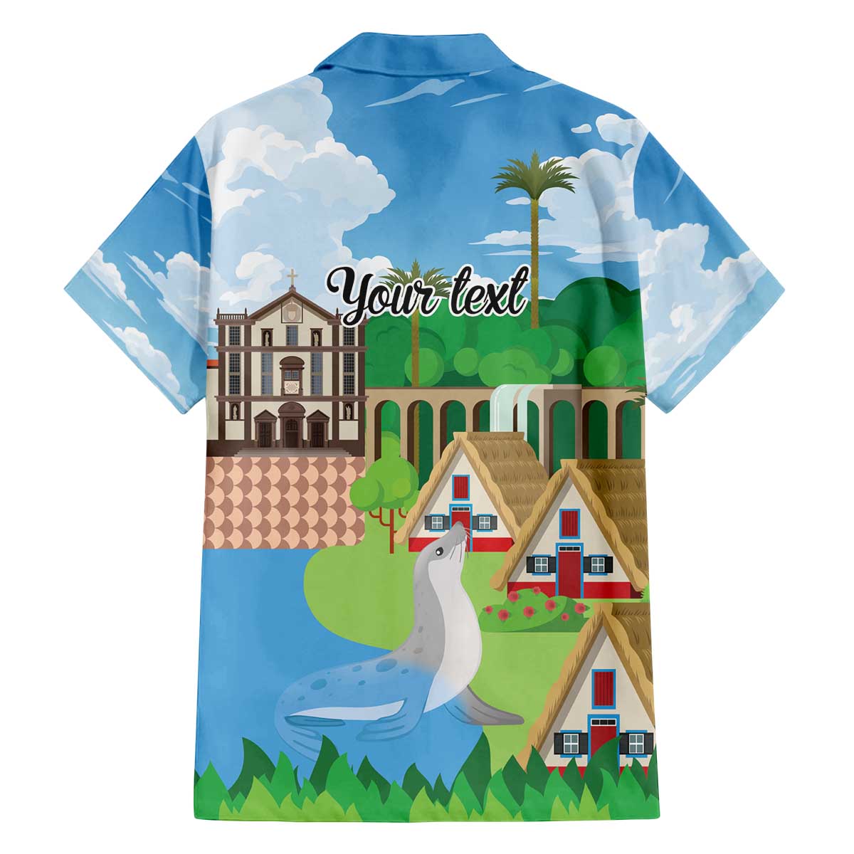 Feliz Dia de Madeira Personalized Family Matching Off The Shoulder Long Sleeve Dress and Hawaiian Shirt Traditional Palheiros Straw-roofed Houses - Wonder Print Shop