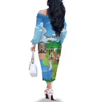 Feliz Dia de Madeira Personalized Family Matching Off The Shoulder Long Sleeve Dress and Hawaiian Shirt Traditional Palheiros Straw-roofed Houses - Wonder Print Shop