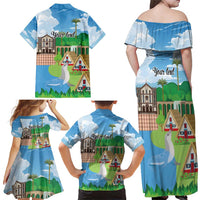 Feliz Dia de Madeira Personalized Family Matching Off Shoulder Maxi Dress and Hawaiian Shirt Traditional Palheiros Straw-roofed Houses - Wonder Print Shop