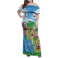 Feliz Dia de Madeira Personalized Family Matching Off Shoulder Maxi Dress and Hawaiian Shirt Traditional Palheiros Straw-roofed Houses - Wonder Print Shop