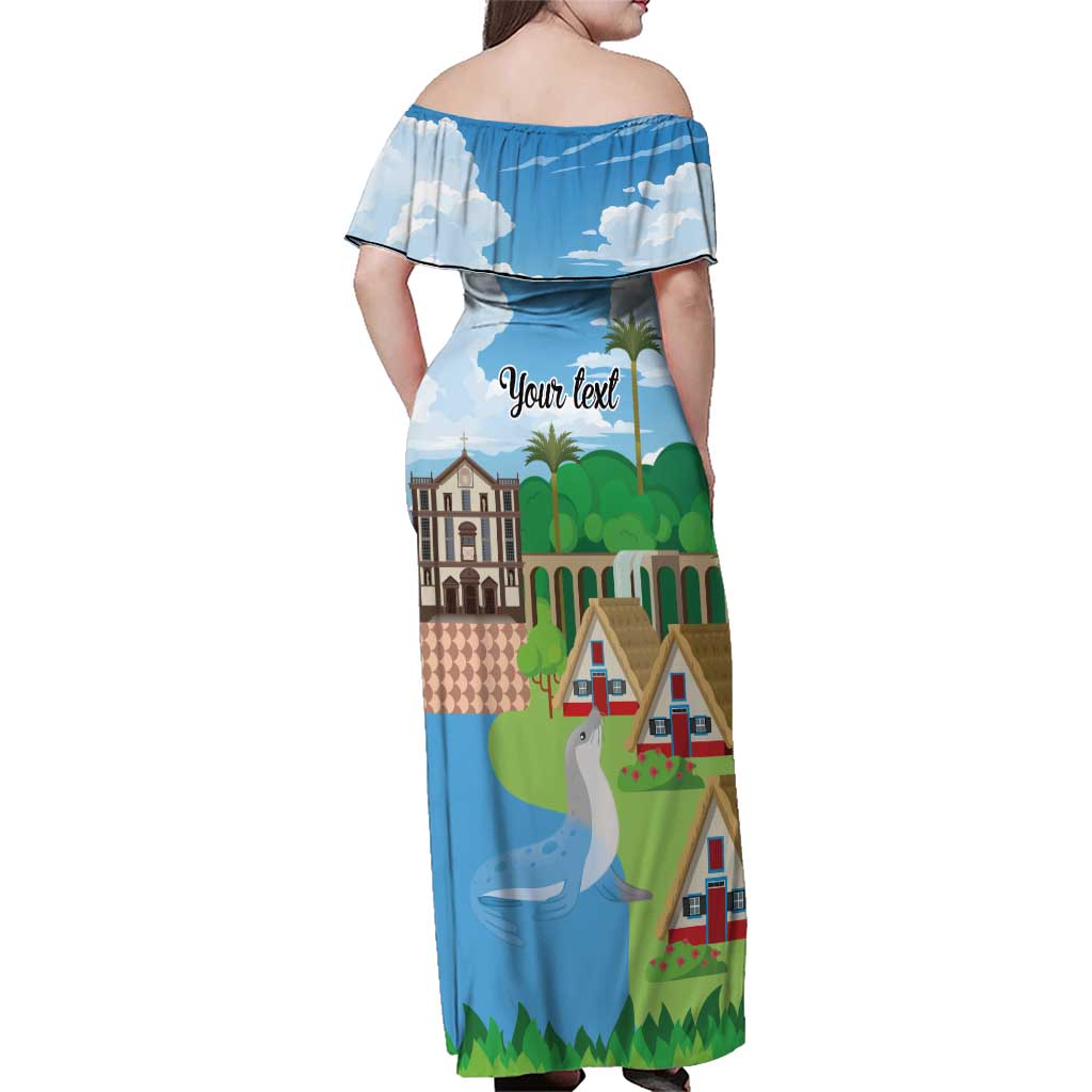 Feliz Dia de Madeira Personalized Family Matching Off Shoulder Maxi Dress and Hawaiian Shirt Traditional Palheiros Straw-roofed Houses - Wonder Print Shop