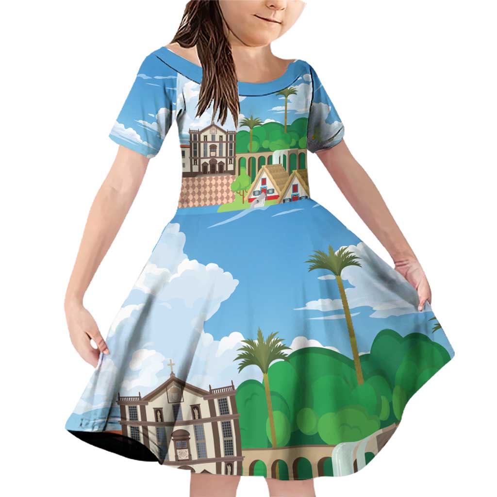Feliz Dia de Madeira Personalized Family Matching Off Shoulder Short Dress and Hawaiian Shirt Traditional Palheiros Straw-roofed Houses - Wonder Print Shop