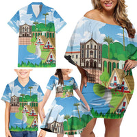 Feliz Dia de Madeira Personalized Family Matching Off Shoulder Short Dress and Hawaiian Shirt Traditional Palheiros Straw-roofed Houses - Wonder Print Shop
