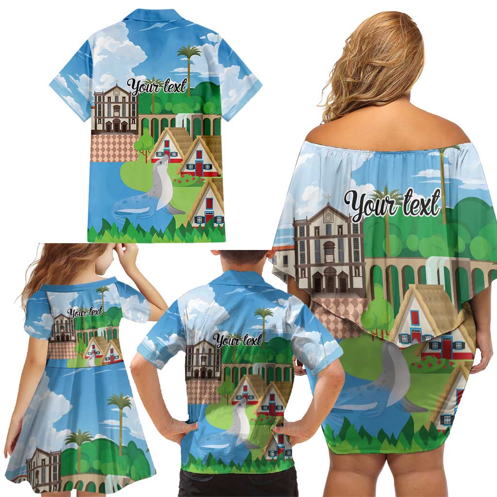 Feliz Dia de Madeira Personalized Family Matching Off Shoulder Short Dress and Hawaiian Shirt Traditional Palheiros Straw-roofed Houses - Wonder Print Shop