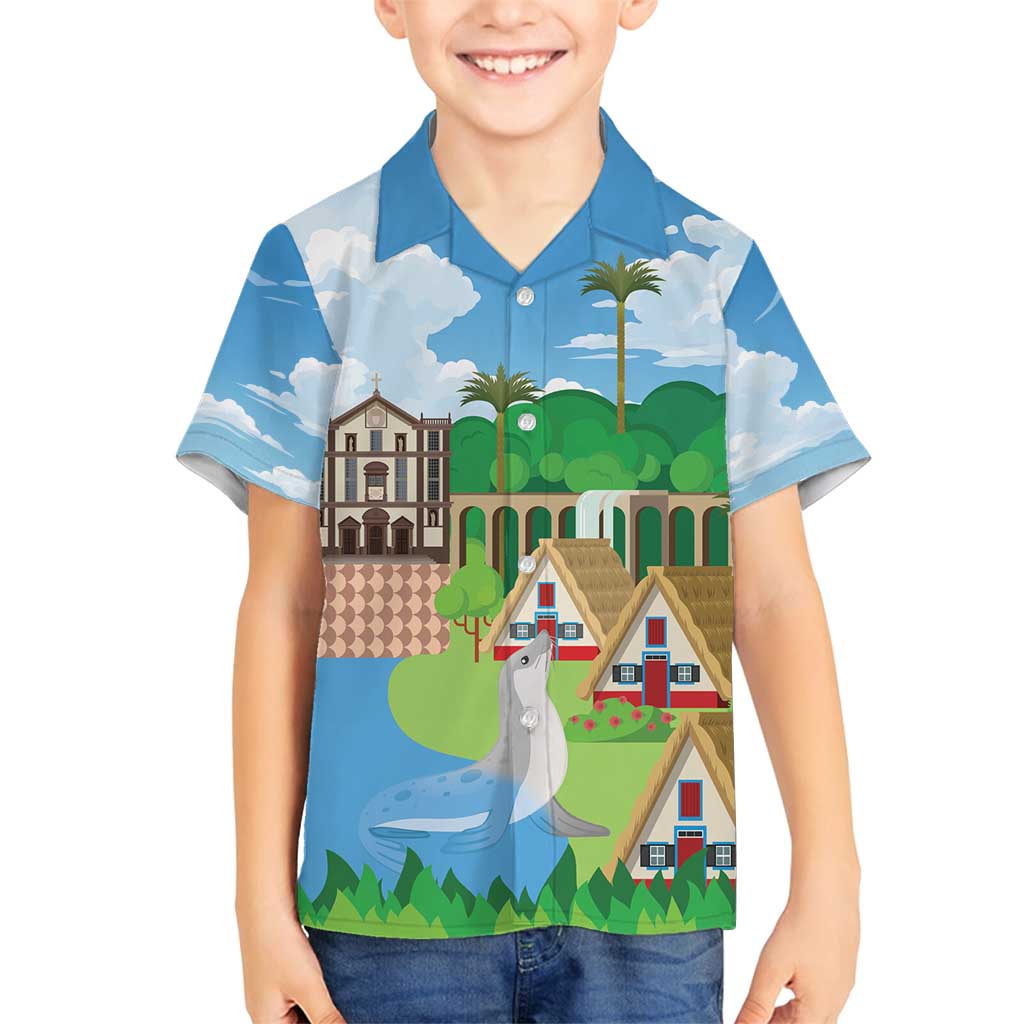 Feliz Dia de Madeira Personalized Family Matching Off Shoulder Short Dress and Hawaiian Shirt Traditional Palheiros Straw-roofed Houses - Wonder Print Shop