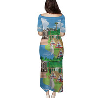 Feliz Dia de Madeira Personalized Family Matching Puletasi and Hawaiian Shirt Traditional Palheiros Straw-roofed Houses - Wonder Print Shop