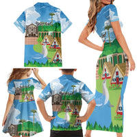 Feliz Dia de Madeira Personalized Family Matching Short Sleeve Bodycon Dress and Hawaiian Shirt Traditional Palheiros Straw-roofed Houses - Wonder Print Shop