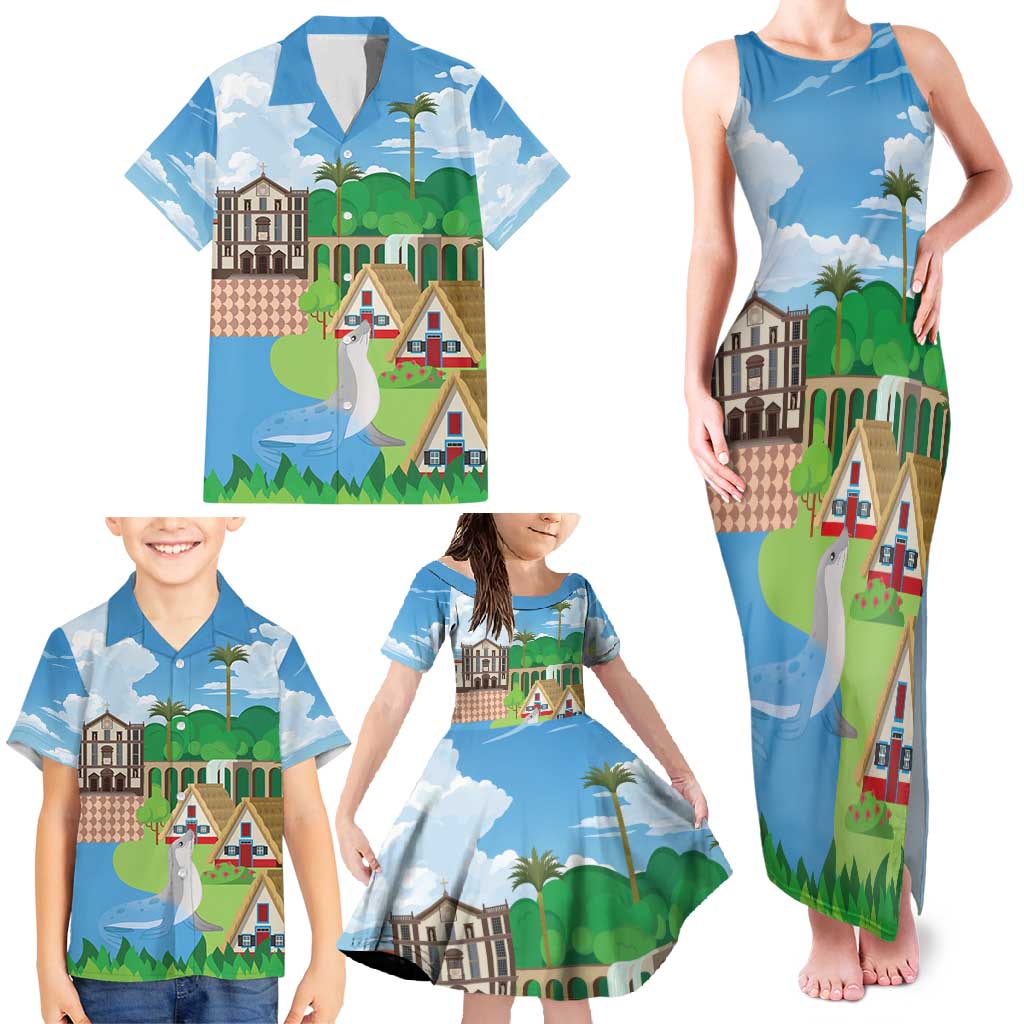 Feliz Dia de Madeira Personalized Family Matching Tank Maxi Dress and Hawaiian Shirt Traditional Palheiros Straw-roofed Houses - Wonder Print Shop