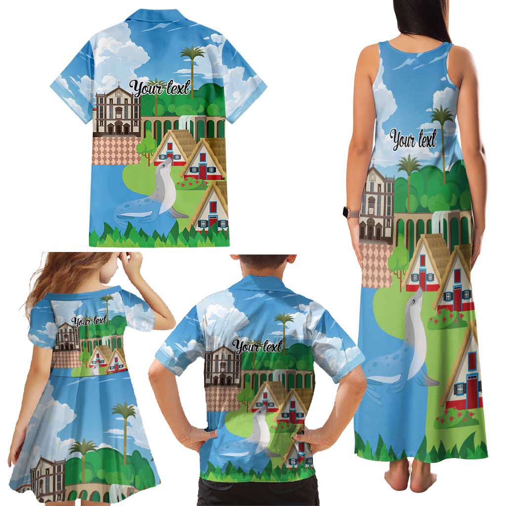 Feliz Dia de Madeira Personalized Family Matching Tank Maxi Dress and Hawaiian Shirt Traditional Palheiros Straw-roofed Houses - Wonder Print Shop