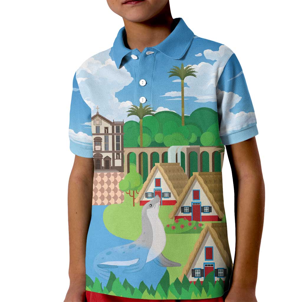 Feliz Dia de Madeira Personalized Kid Polo Shirt Traditional Palheiros Straw-roofed Houses - Wonder Print Shop