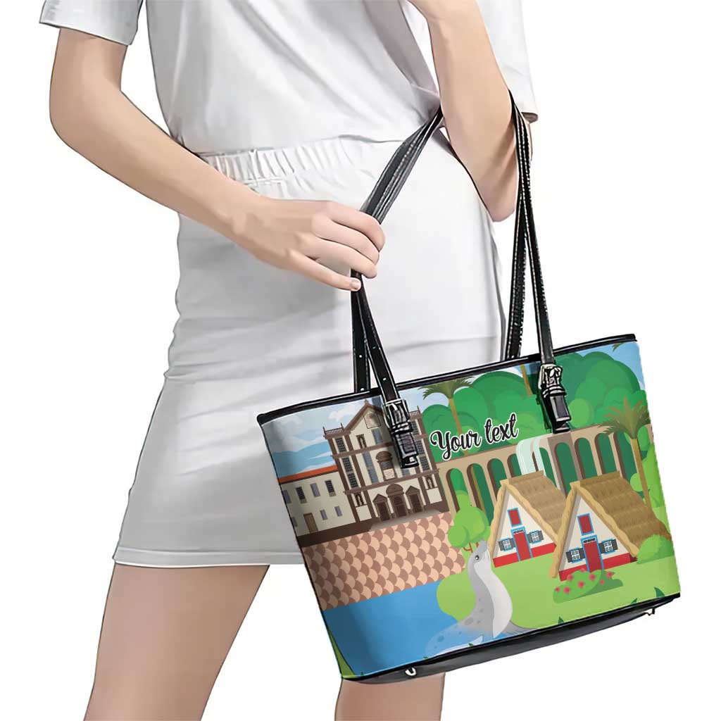 Feliz Dia de Madeira Personalized Leather Tote Bag Traditional Palheiros Straw-roofed Houses - Wonder Print Shop
