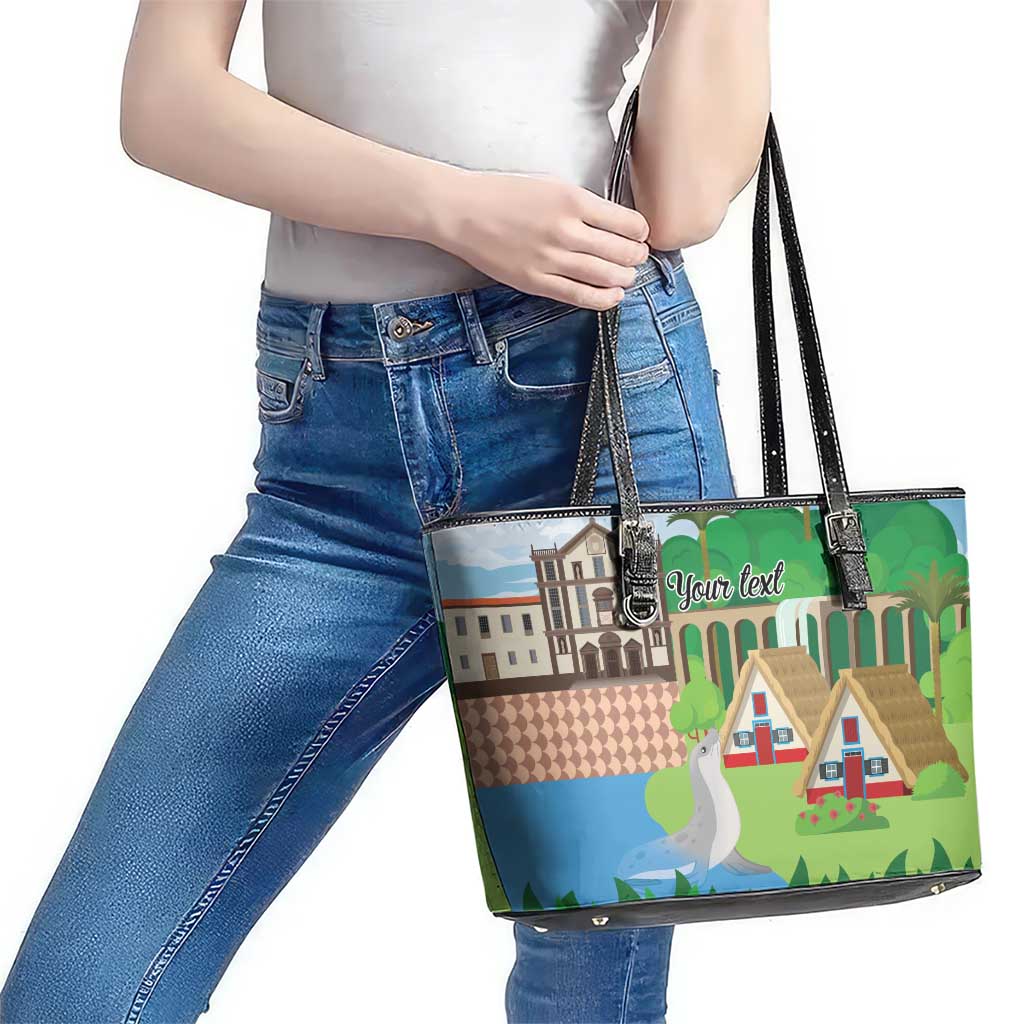 Feliz Dia de Madeira Personalized Leather Tote Bag Traditional Palheiros Straw-roofed Houses - Wonder Print Shop