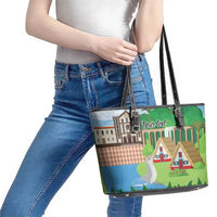 Feliz Dia de Madeira Personalized Leather Tote Bag Traditional Palheiros Straw-roofed Houses - Wonder Print Shop