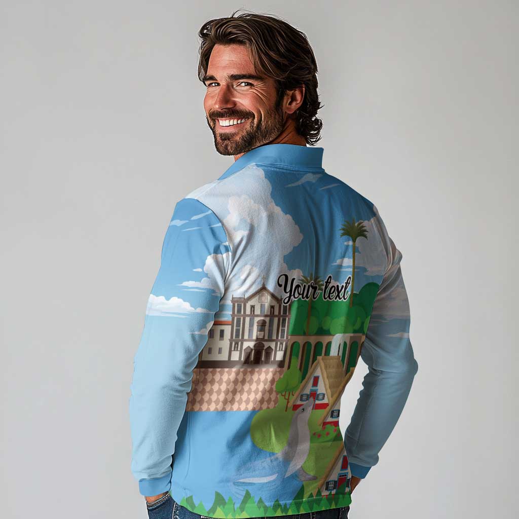 Feliz Dia de Madeira Personalized Long Sleeve Polo Shirt Traditional Palheiros Straw-roofed Houses - Wonder Print Shop