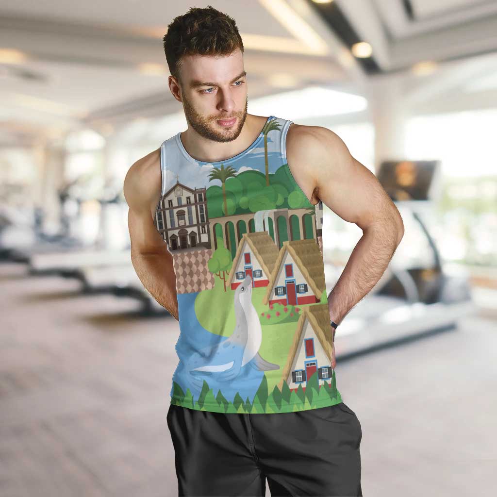 Feliz Dia de Madeira Personalized Men Tank Top Traditional Palheiros Straw-roofed Houses - Wonder Print Shop