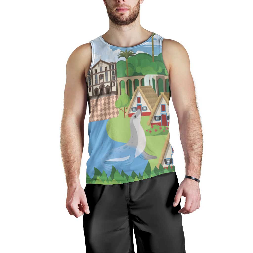 Feliz Dia de Madeira Personalized Men Tank Top Traditional Palheiros Straw-roofed Houses - Wonder Print Shop