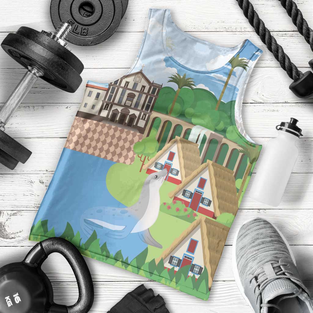 Feliz Dia de Madeira Personalized Men Tank Top Traditional Palheiros Straw-roofed Houses - Wonder Print Shop