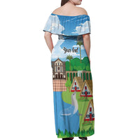 Feliz Dia de Madeira Personalized Off Shoulder Maxi Dress Traditional Palheiros Straw-roofed Houses - Wonder Print Shop