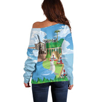 Feliz Dia de Madeira Personalized Off Shoulder Sweater Traditional Palheiros Straw-roofed Houses - Wonder Print Shop