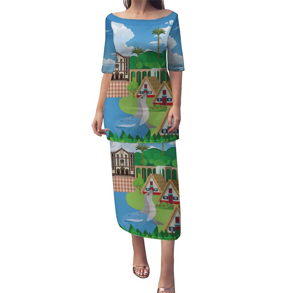 Feliz Dia de Madeira Personalized Puletasi Traditional Palheiros Straw-roofed Houses - Wonder Print Shop