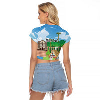 Feliz Dia de Madeira Personalized Raglan Cropped T Shirt Traditional Palheiros Straw-roofed Houses - Wonder Print Shop