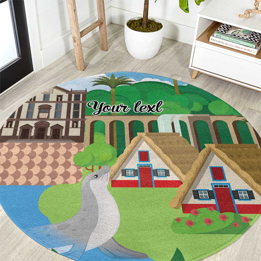 Feliz Dia de Madeira Personalized Round Carpet Traditional Palheiros Straw-roofed Houses - Wonder Print Shop