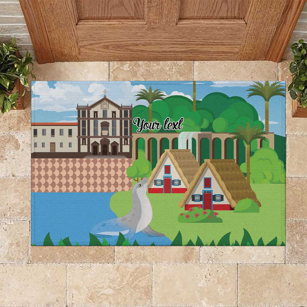 Feliz Dia de Madeira Personalized Rubber Doormat Traditional Palheiros Straw-roofed Houses - Wonder Print Shop