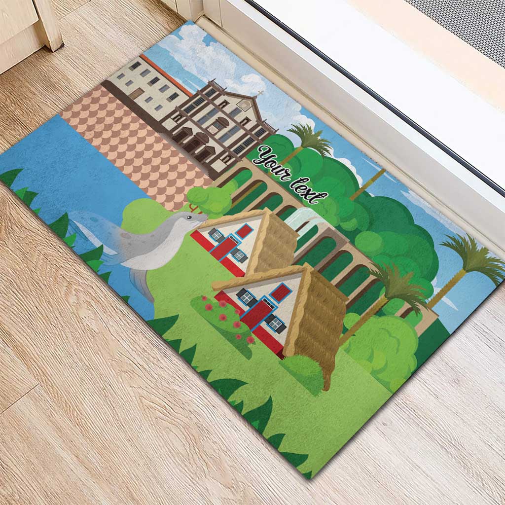 Feliz Dia de Madeira Personalized Rubber Doormat Traditional Palheiros Straw-roofed Houses - Wonder Print Shop