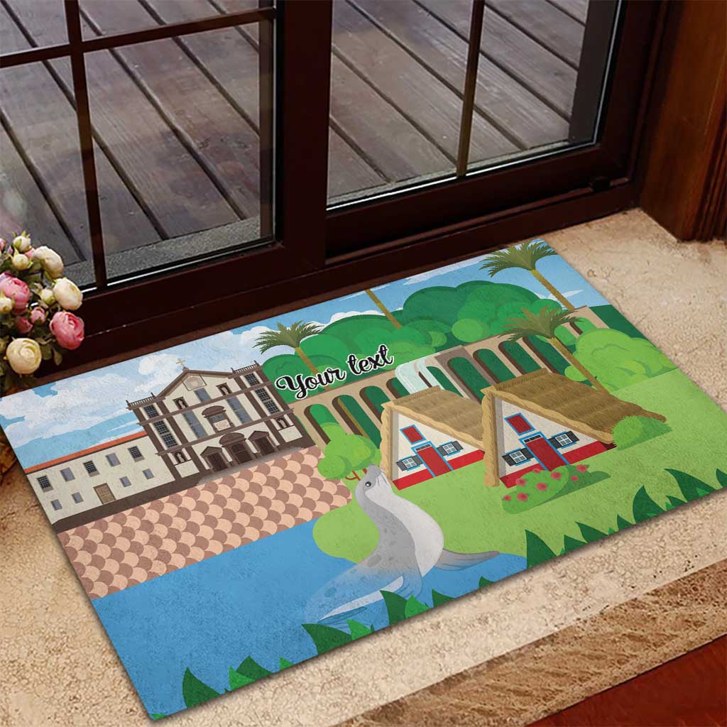 Feliz Dia de Madeira Personalized Rubber Doormat Traditional Palheiros Straw-roofed Houses - Wonder Print Shop