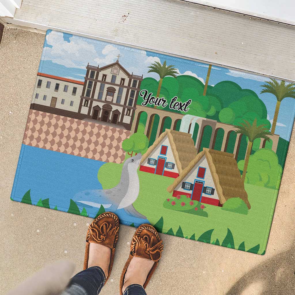 Feliz Dia de Madeira Personalized Rubber Doormat Traditional Palheiros Straw-roofed Houses - Wonder Print Shop