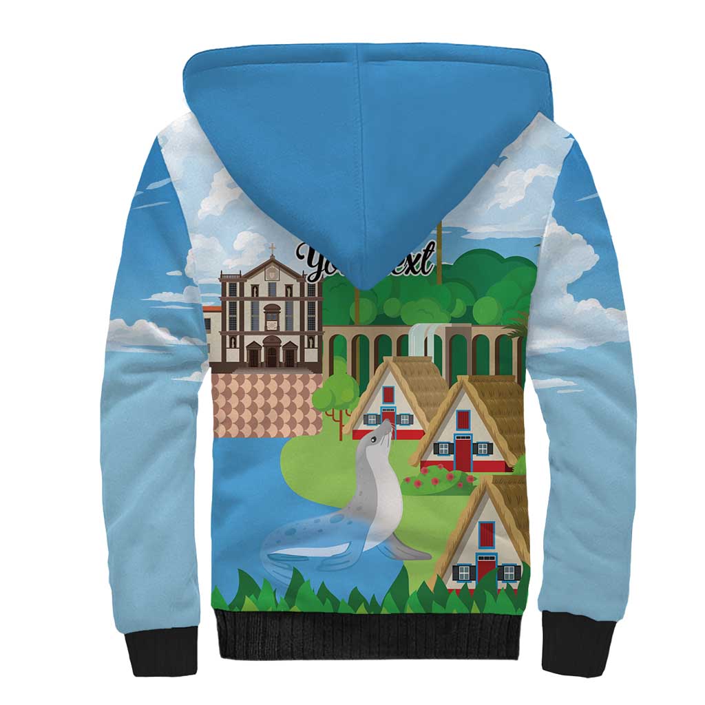 Feliz Dia de Madeira Personalized Sherpa Hoodie Traditional Palheiros Straw-roofed Houses - Wonder Print Shop