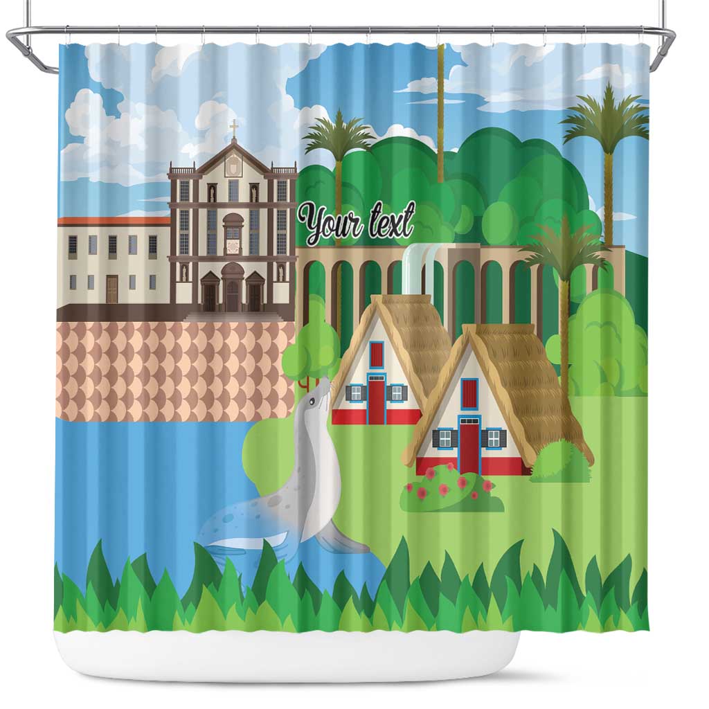 Feliz Dia de Madeira Personalized Shower Curtain Traditional Palheiros Straw-roofed Houses - Wonder Print Shop