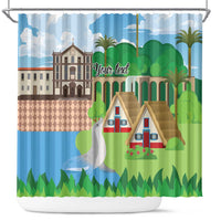 Feliz Dia de Madeira Personalized Shower Curtain Traditional Palheiros Straw-roofed Houses - Wonder Print Shop