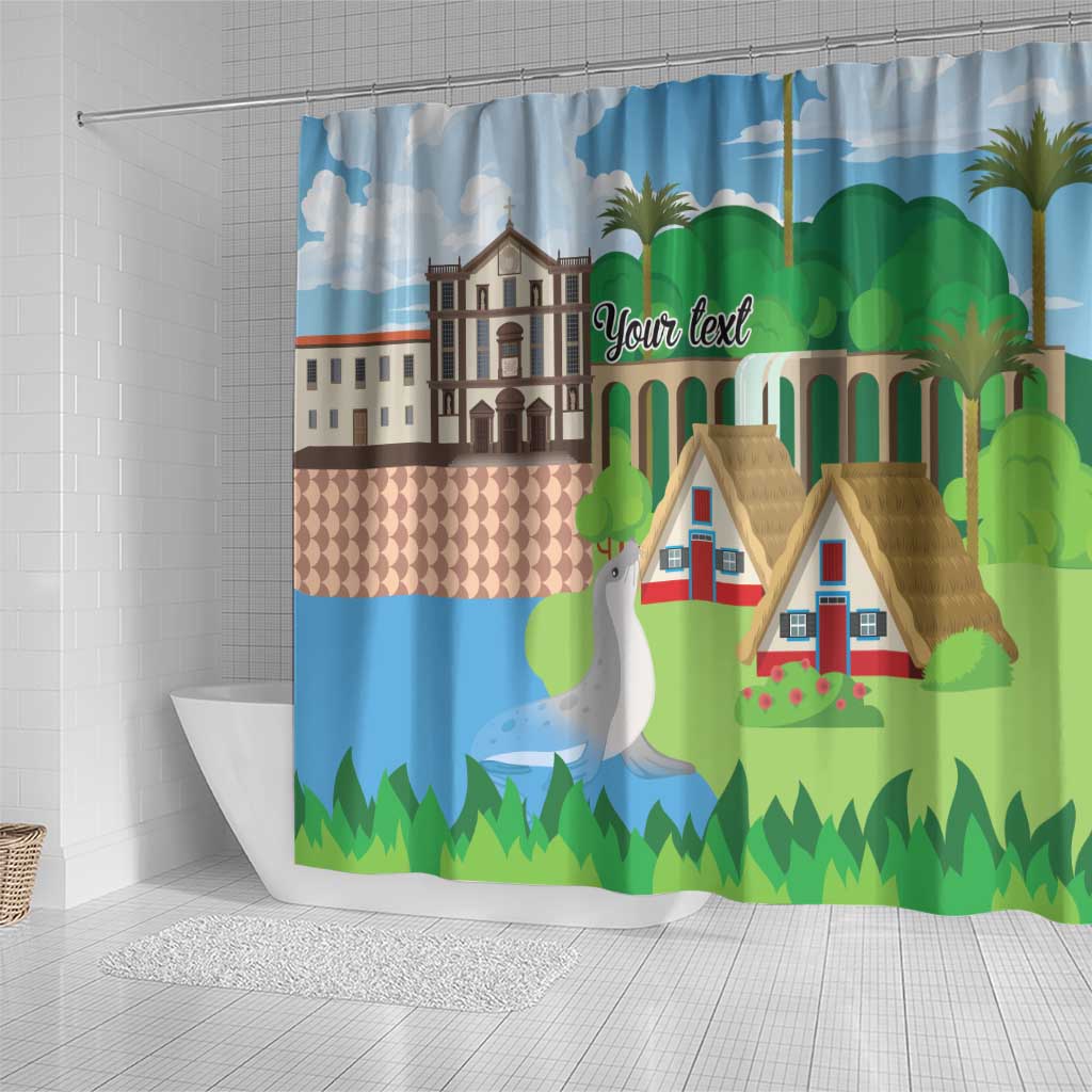 Feliz Dia de Madeira Personalized Shower Curtain Traditional Palheiros Straw-roofed Houses - Wonder Print Shop