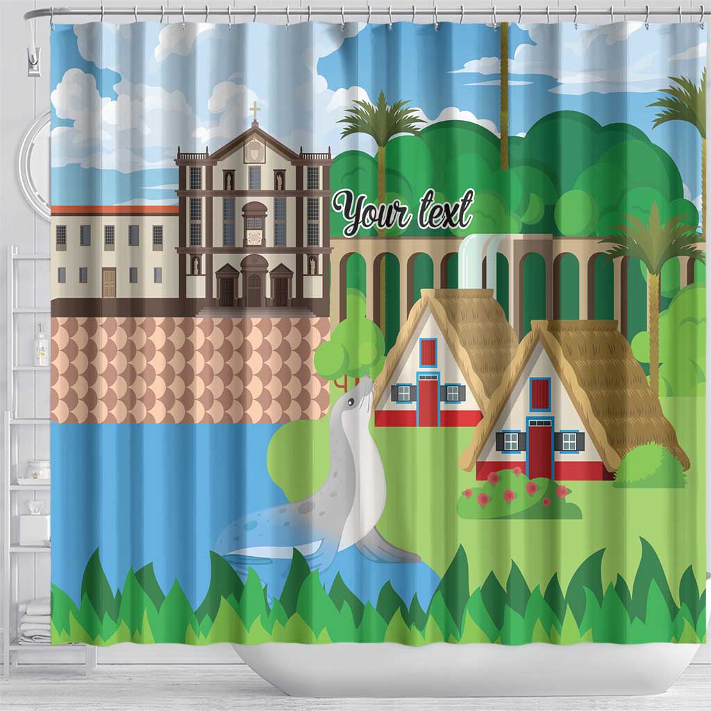 Feliz Dia de Madeira Personalized Shower Curtain Traditional Palheiros Straw-roofed Houses - Wonder Print Shop