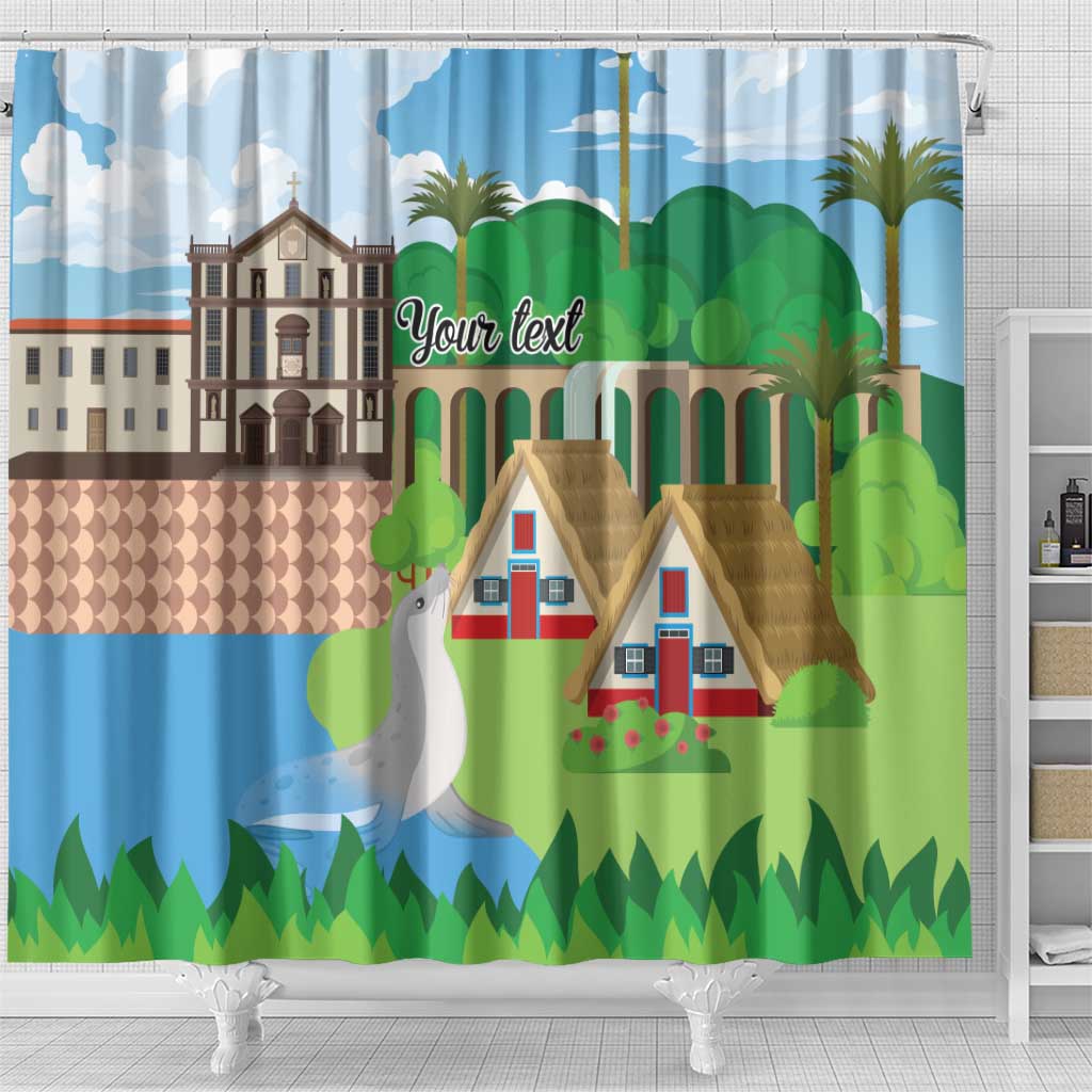 Feliz Dia de Madeira Personalized Shower Curtain Traditional Palheiros Straw-roofed Houses - Wonder Print Shop