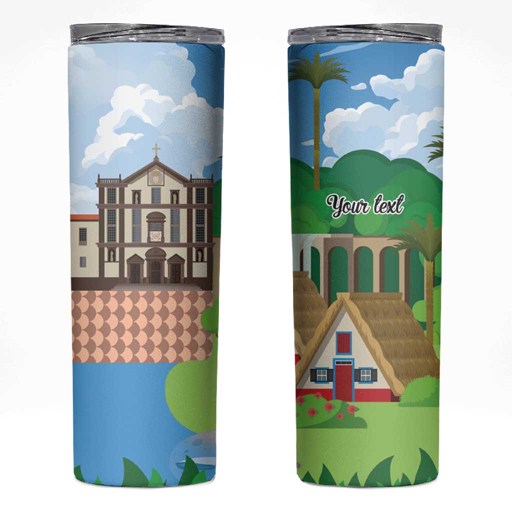 Feliz Dia de Madeira Personalized Skinny Tumbler Traditional Palheiros Straw-roofed Houses - Wonder Print Shop