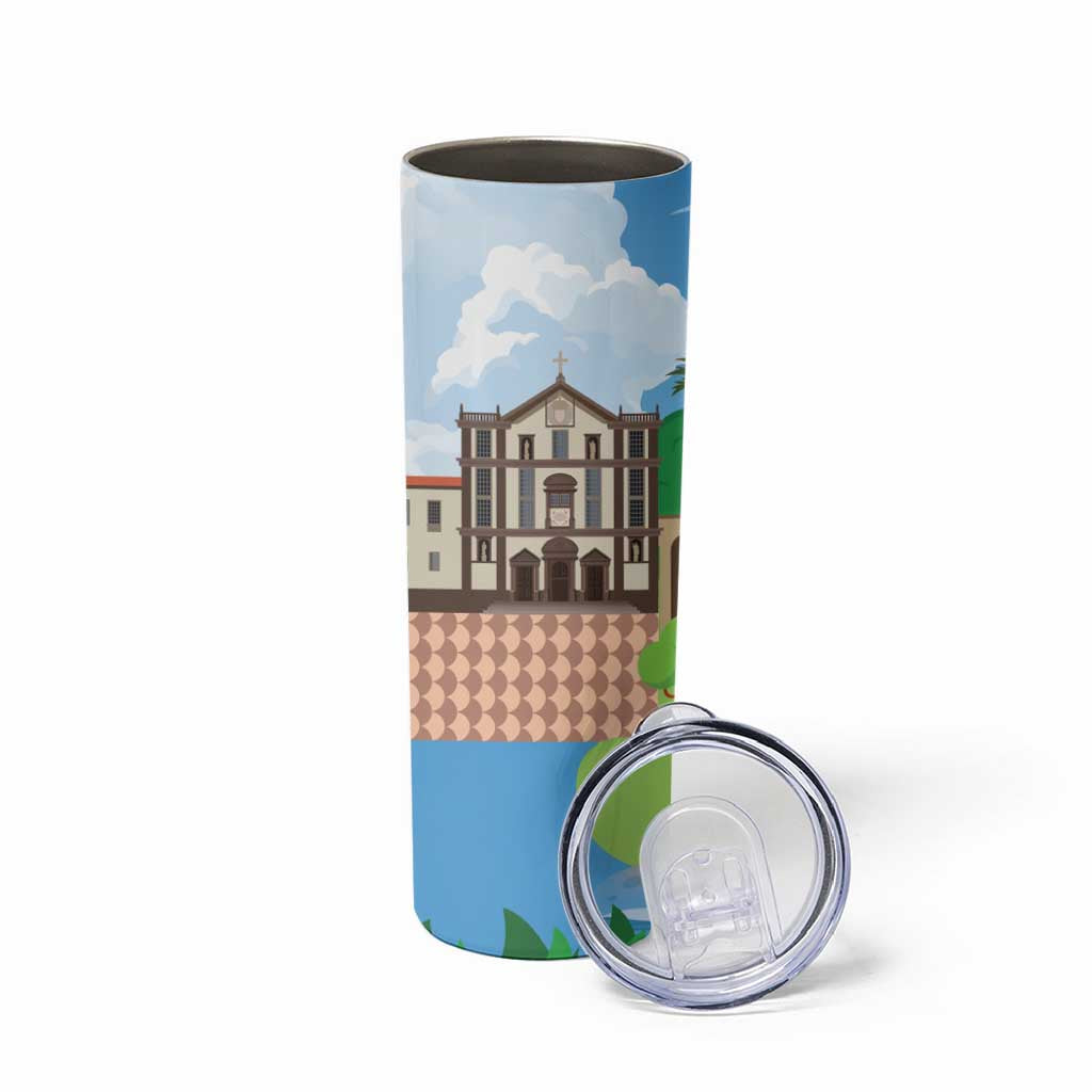 Feliz Dia de Madeira Personalized Skinny Tumbler Traditional Palheiros Straw-roofed Houses - Wonder Print Shop