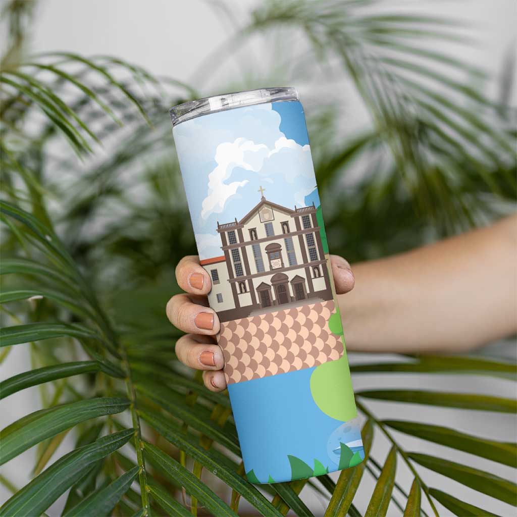 Feliz Dia de Madeira Personalized Skinny Tumbler Traditional Palheiros Straw-roofed Houses - Wonder Print Shop
