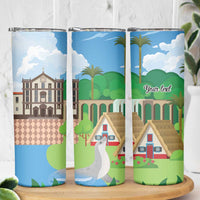 Feliz Dia de Madeira Personalized Skinny Tumbler Traditional Palheiros Straw-roofed Houses - Wonder Print Shop